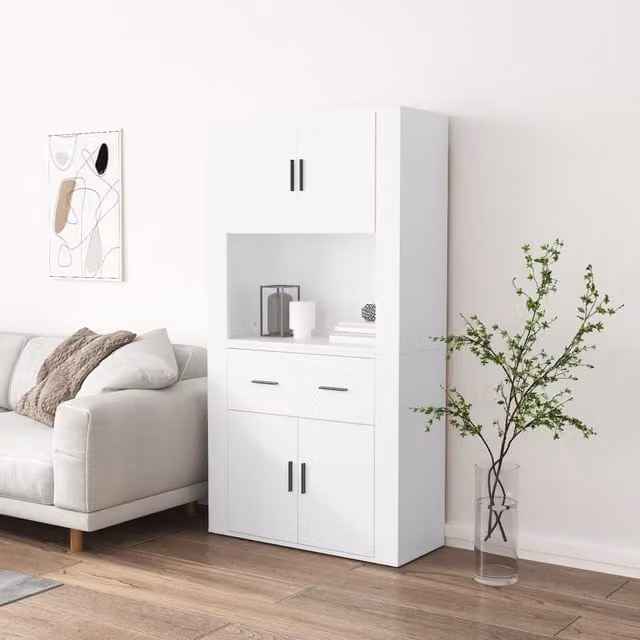 Berkfield Home Modern White Matt Wall Mounted Highboard with Hinged Doors and Internal Shelves
