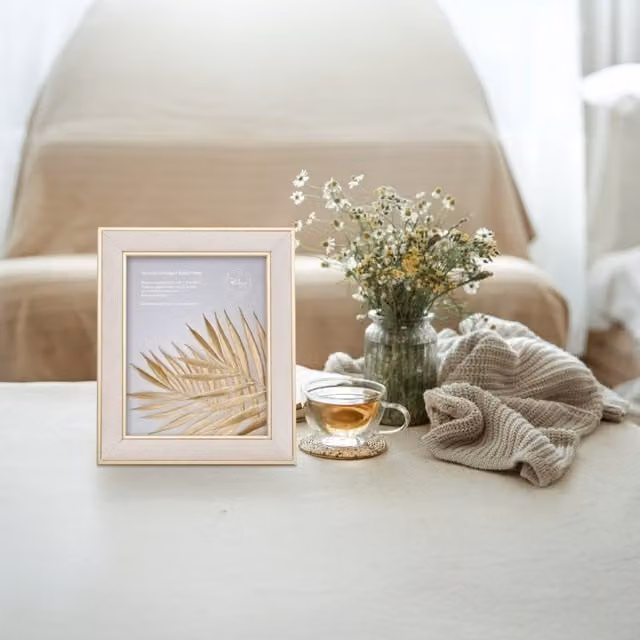 The Port. Co Gallery Modern Rectangular Gold Edged Velvet Tabletop Picture Frame, W: 25.4 cm, H: 20.32 cm, D: 2.54 cm