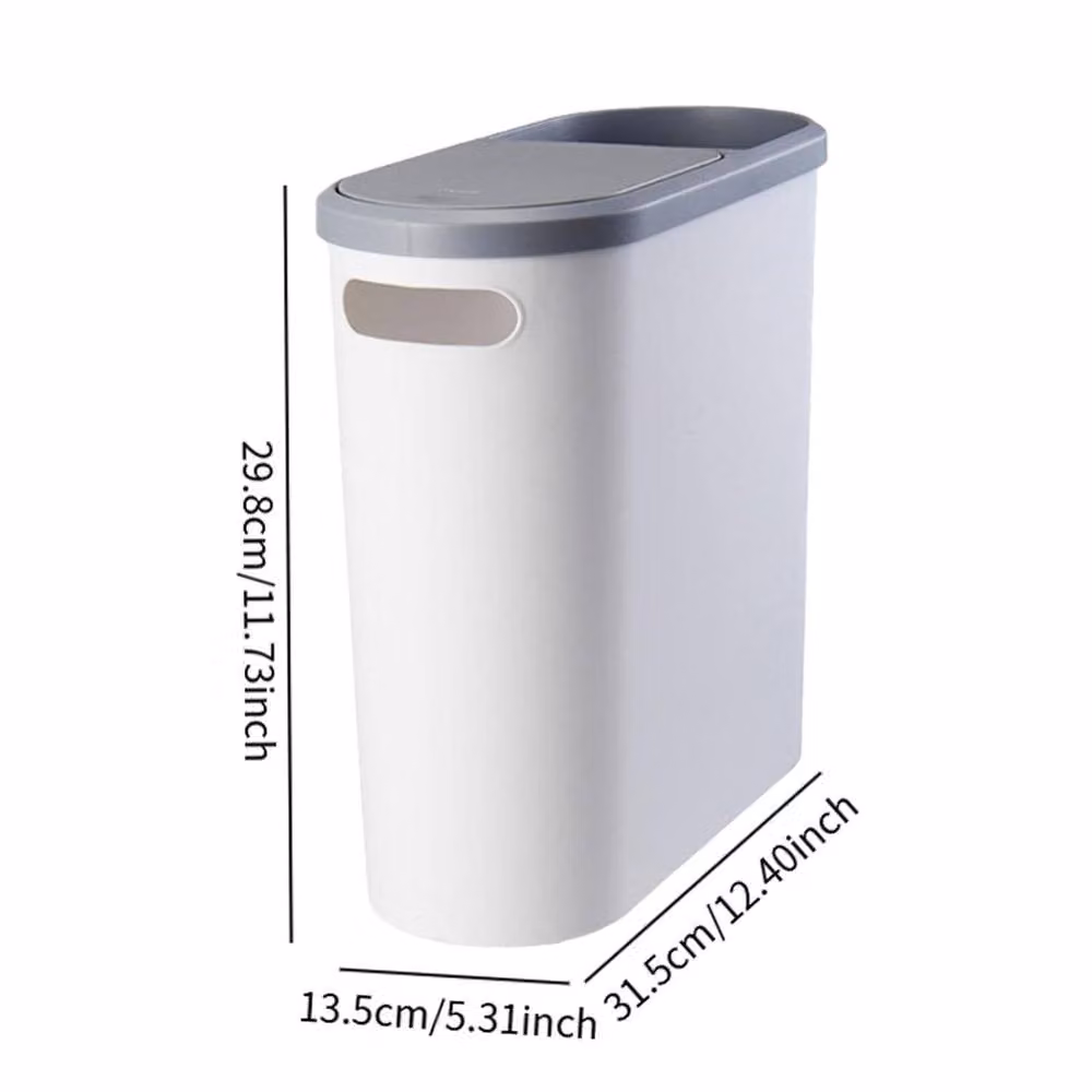 FLAVORA White Slim Plastic Bathroom Trash Bin with Touch Press Lid – 2