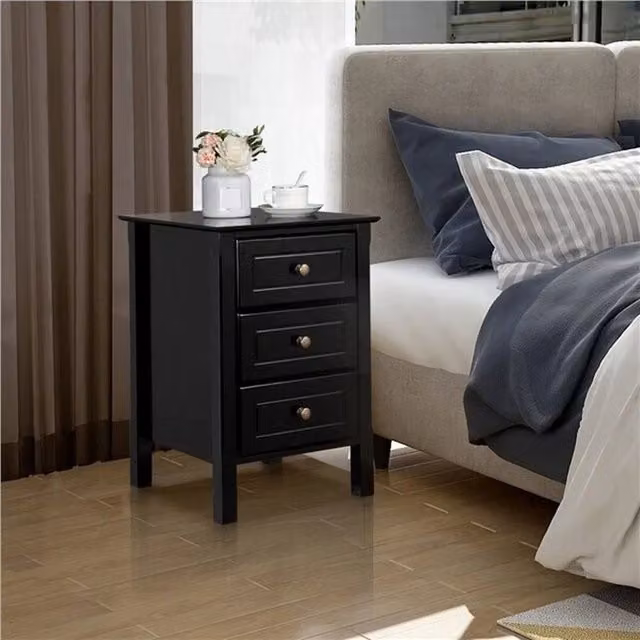 EONLION Black 3-Drawer Bedside Table Chest