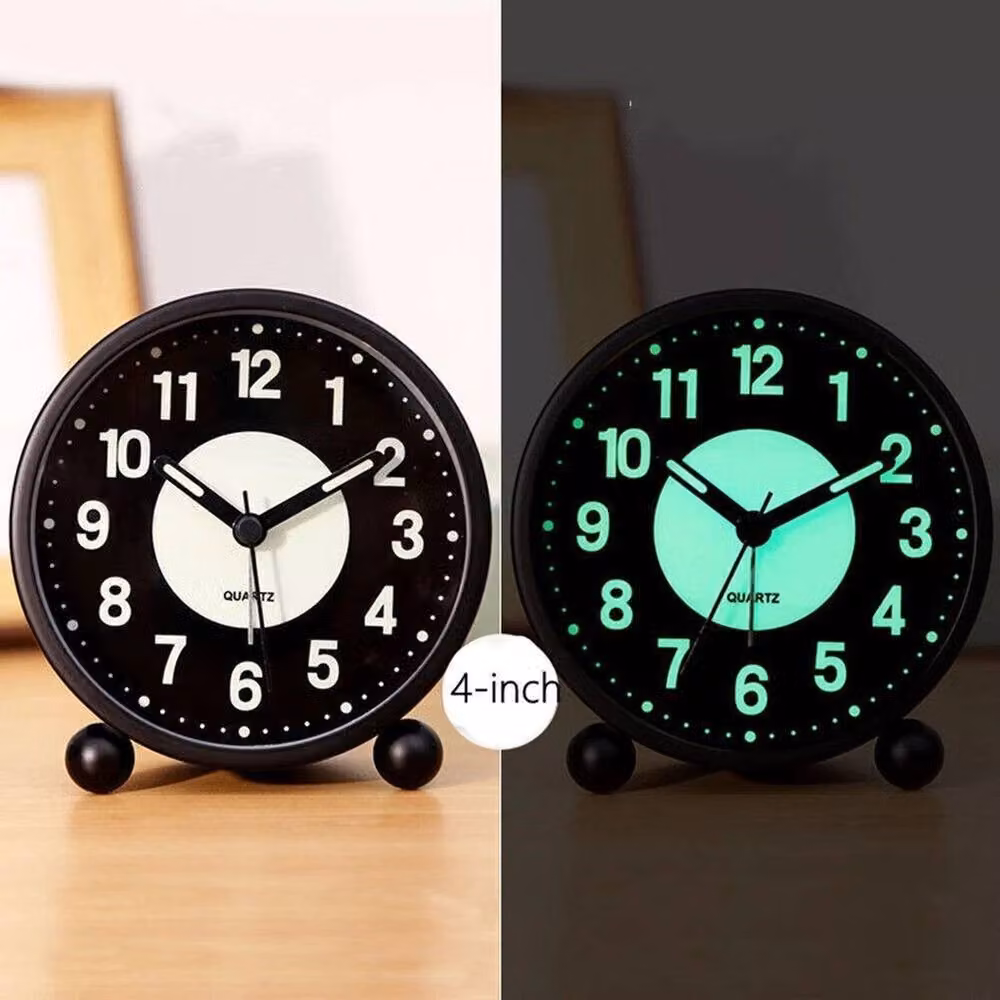 NESTLUNE Silent Battery Powered Bedside Alarm Clock in Black, W: 15 cm, D: 15 cm, H: 10.16 cm – 2