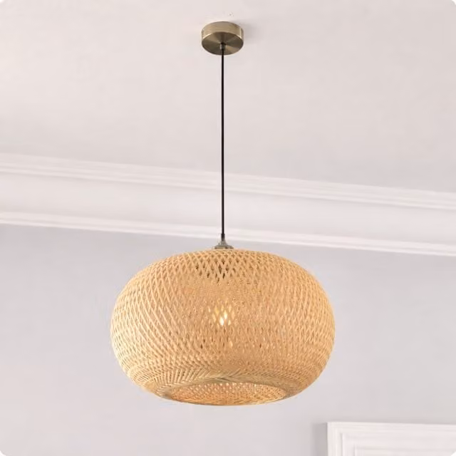 CGC Arden Hand Made Bamboo Easy Fit Lampshade, Round, Beige/Brown, W: 40 cm, H: 22 cm