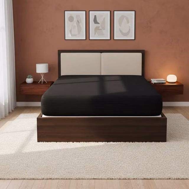 Snug City King Size Satin Stripe Soft Touch Extra Deep Fitted Sheet in Black, W/D/H: 180 x 200 x 40 cm – 1