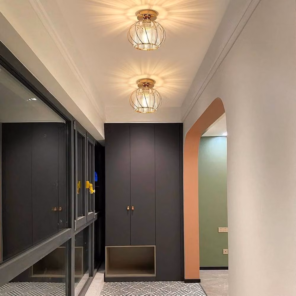 Goeco Modern Gold and Brass Crystal Ceiling Light with E27 Socket – 2