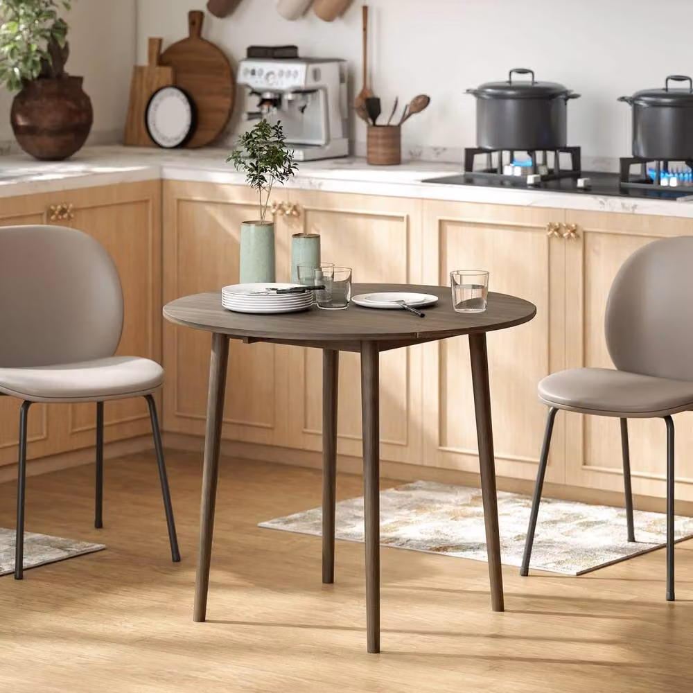 Wyld Haus Harapa Grey Wood Grain Round Drop Leaf Dining Table for 4 Adults, H 89.0 cm x W 73.5 cm – 3
