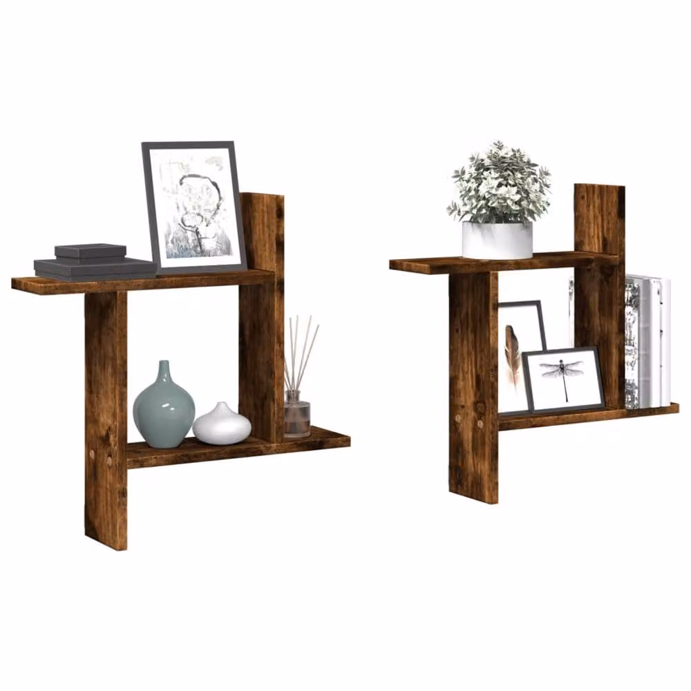 Berkfield Home Durable Wall Mounted Shelves, 2 Pack, Smoked Oak Brown, W/D/H: 50 x 12 x 50 cm – 2