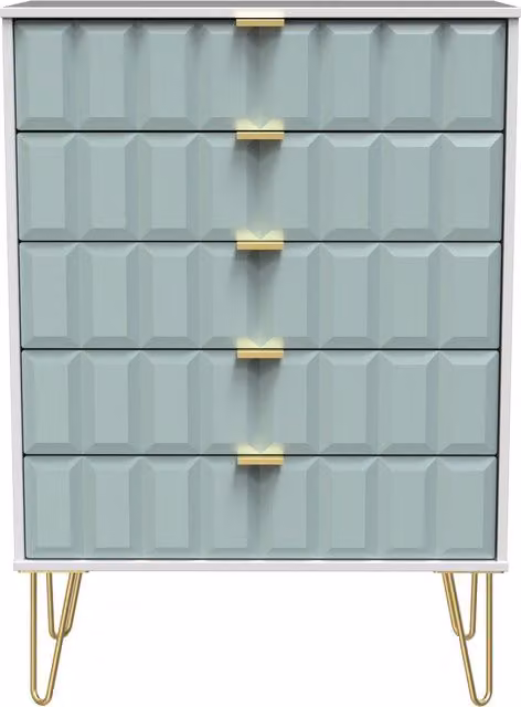 Ready Assembled 2 U Metro 5 Drawer Chest in Duck Egg Blue and Gold – 1