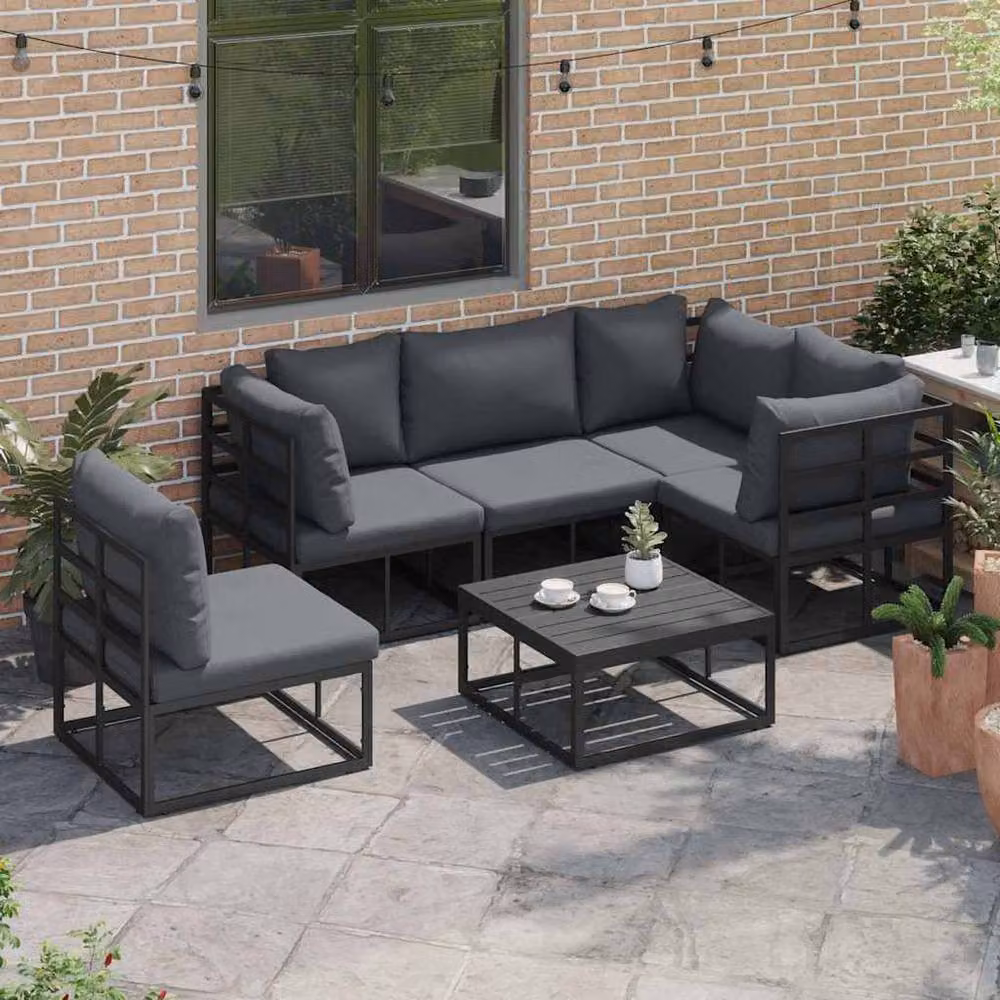 Berkfield Home 5-Piece L-Shape Garden Sofa Set with Black Powder Coated Aluminium Frame and Weather-Resistant Cushions – 4