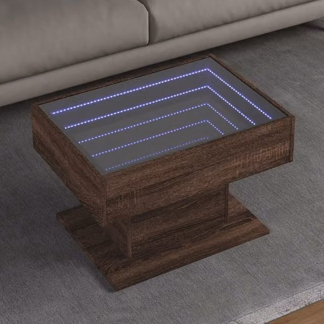 Berkfield Home Modern Rectangular Coffee Table with LED in Brown Oak, W/D/H: 70 x 50 x 45 cm – 1
