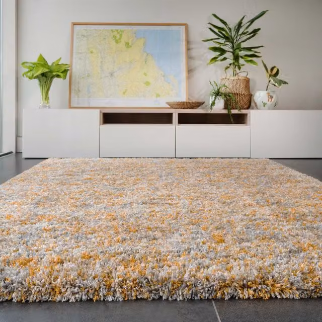 Kukoon Modern Super Soft Shaggy Area Rug in Orange, Silver and Multicolour, W: 160 cm, D: 230 cm