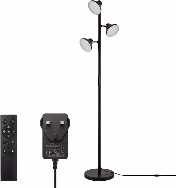 VOGREX 3-Light Dimmable Black Floor Lamp with Remote Control and Touch Function – 1