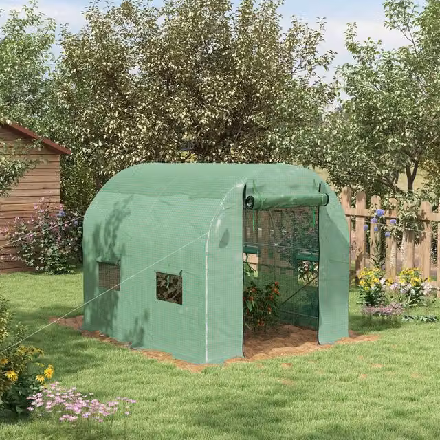 OUTSUNNY Walk-In Polytunnel Greenhouse with Steel Frame, Light Green, W: 3.5 m, D: 2 m, H: 2 m