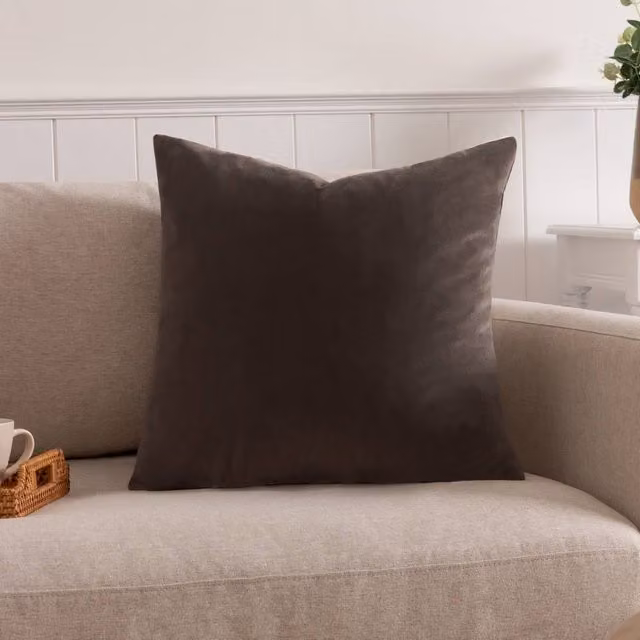 Paoletti Plain Velvet Square Cushion in Black and Brown, W/D/H: 50 x 50 x 50 cm