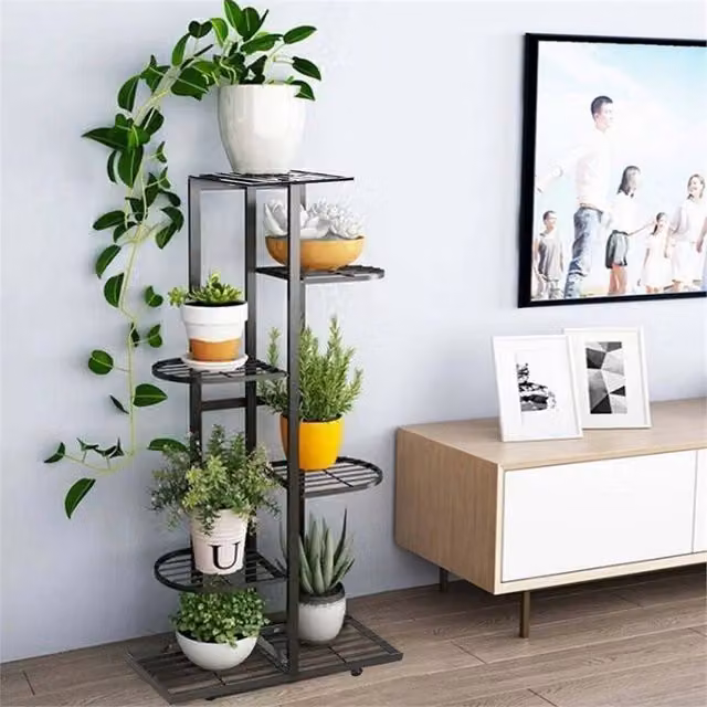 EONLION 6 Tier Metal Plant Stand, Black, W/D/H: 50 x 50 x 107 cm
