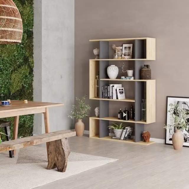 Decortie Mito Modern Wall Mounted Bookcase in Oak and Anthracite Grey