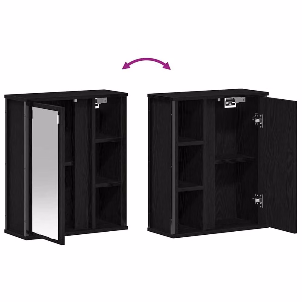 Berkfield Home Modern Black Oak Decorative Bathroom Wall Cabinet with Mirror and Internal Shelves, W/D/H: 50 x 21 x 60 cm – 7