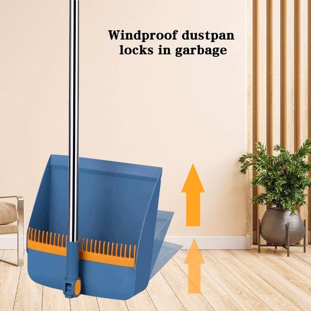 PAWNORA 3 Pack Blue Long Handle Dustpan and Brush Set with Scraper and Foldable Design – 3