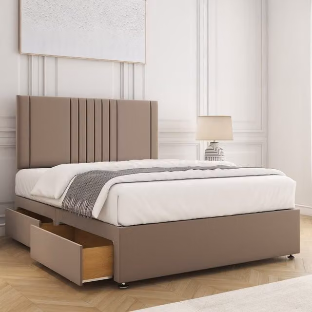 BSSPOKE Monaco Velvet Divan Bed Set with 24 inch Headboard, 2 Drawers and Mattress in Bronze, Small Double, W/D/H: 120 x 200 cm