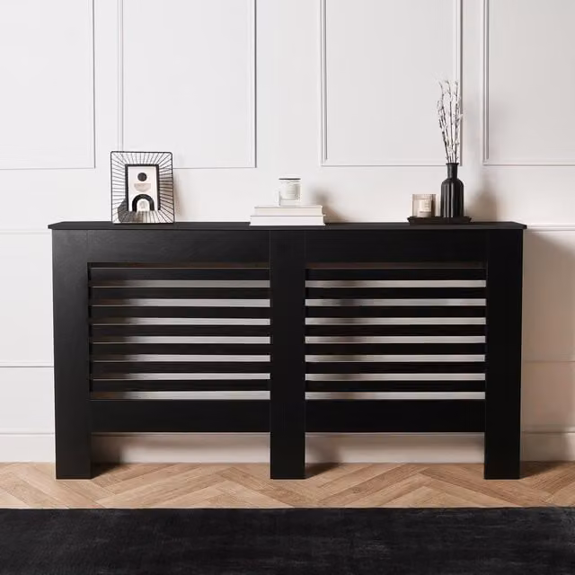 OHS Modern Black Matt MDF Radiator Cover and Hallway Shelf