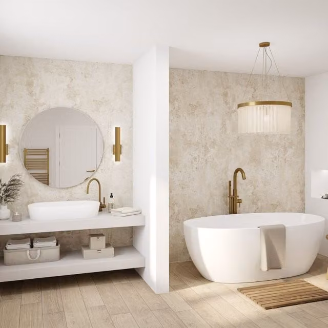 Wetwall Bathroom Wall Panel in Terra Light Beige, W/H/D: 60.0 x 244.0 x 0.4 cm
