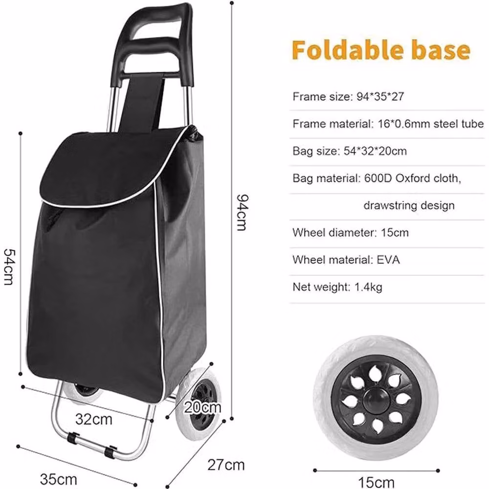 EONLION Lightweight Folding Shopping Trolley with 2 Wheels and Bag in Black, Height: 100 cm – 2