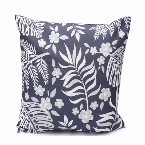 Peggy Wilkins Floral Square Outdoor Cushion in Black, White and Grey, W/D/H: 45 x 45 x 45 cm – 1