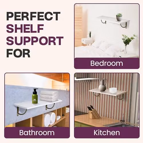 RBUK Set of 4 Brushed Brass Cove Metal Shelf Brackets, W/D/H: 18 x 18 x 18 cm – 5