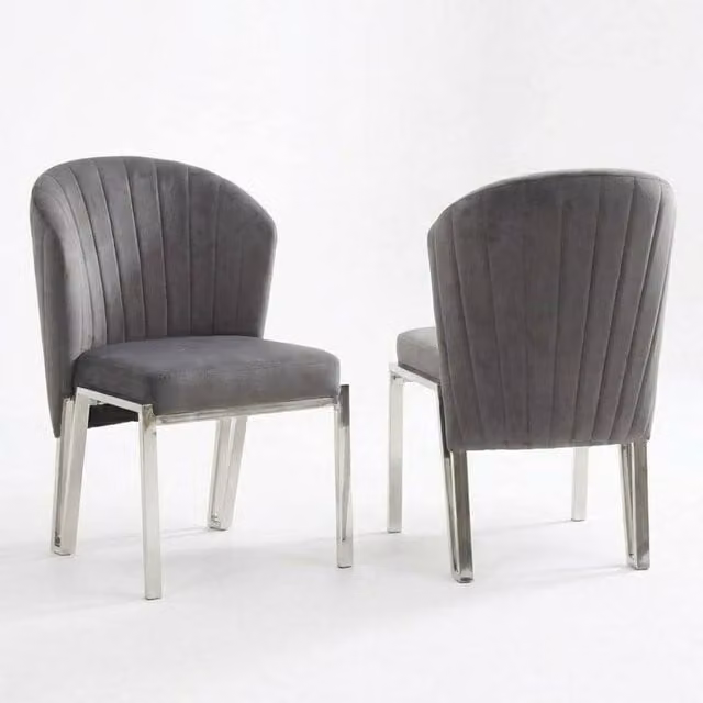 HOME LUXE INTERIOR Set of 2 Fabio Grey Velvet Dining Chairs with Modern Silver Metal Frame – 1