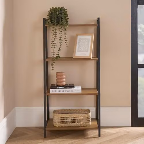 OHS 4 Tier Ladder Shelving Unit in Black and Brown, H 90 x W 43 x D 30 cm – 2
