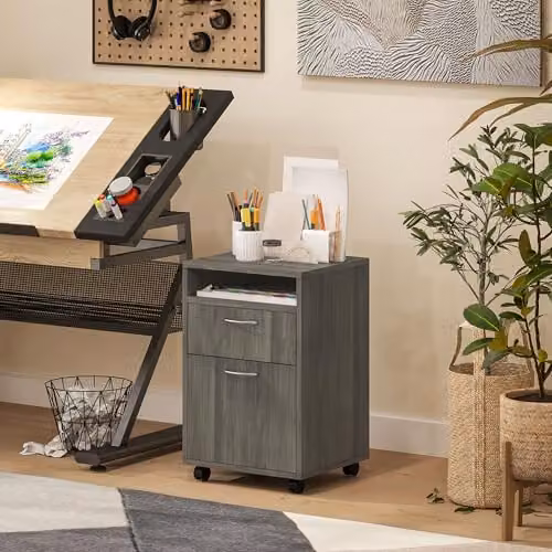 HOMCOM Grey Filing Cabinet with 2 Drawers and Castors, W/D/H: 60 x 35 x 60 cm – 7