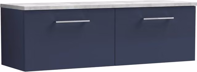 Balterley Level 1200mm Wall Hung 2 Drawer Unit and Laminate Worktop in Midnight Blue – 1