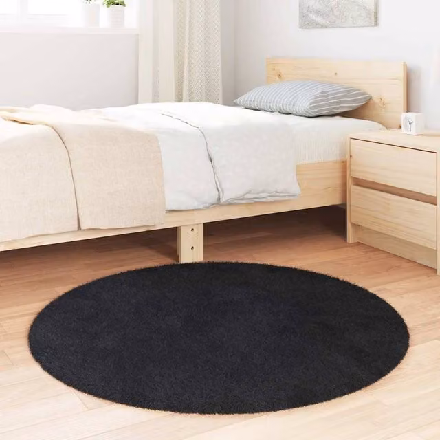 Berkfield Home NAVARRA Black Shaggy High Pile Round Polyester Rug, Diameter: 100 cm
