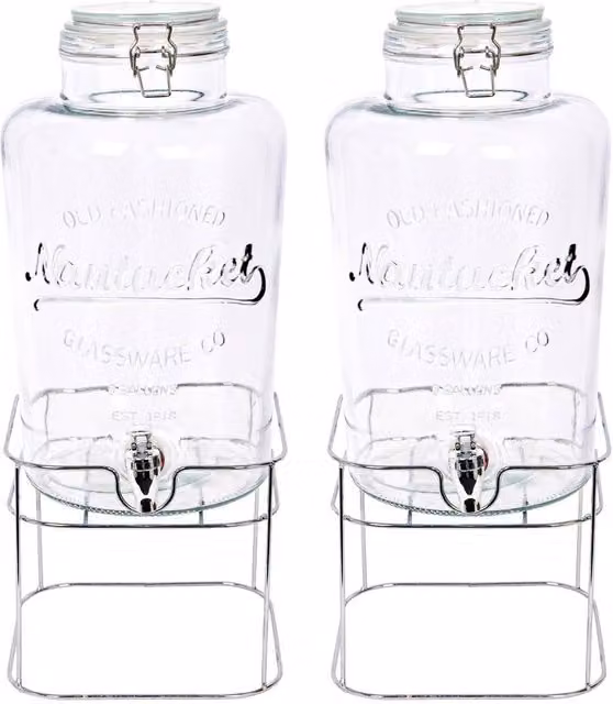 Rink Drink Silver Transparent Glass Drinks Dispensers with Tap, 8.7 l, Pack of 2