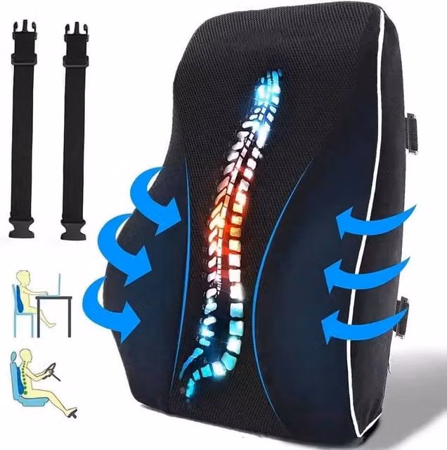 FLAVORA Universal Memory Foam Car Seat Lumbar Support Cushion in Black, W/D/H: 190 x 100 x 47 cm