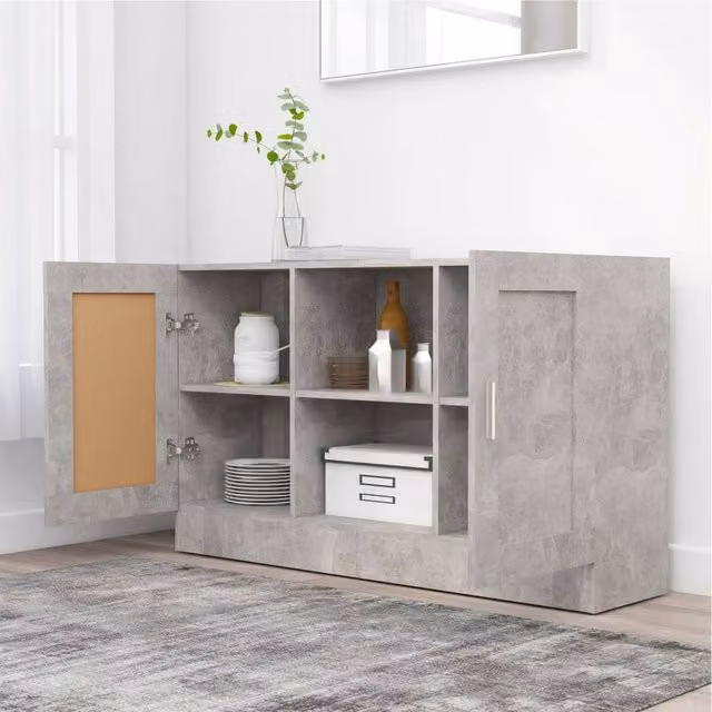 Berkfield Home Modern Abstract Sideboard in Concrete Grey, W/D/H: 120 x 30.5 x 70 cm