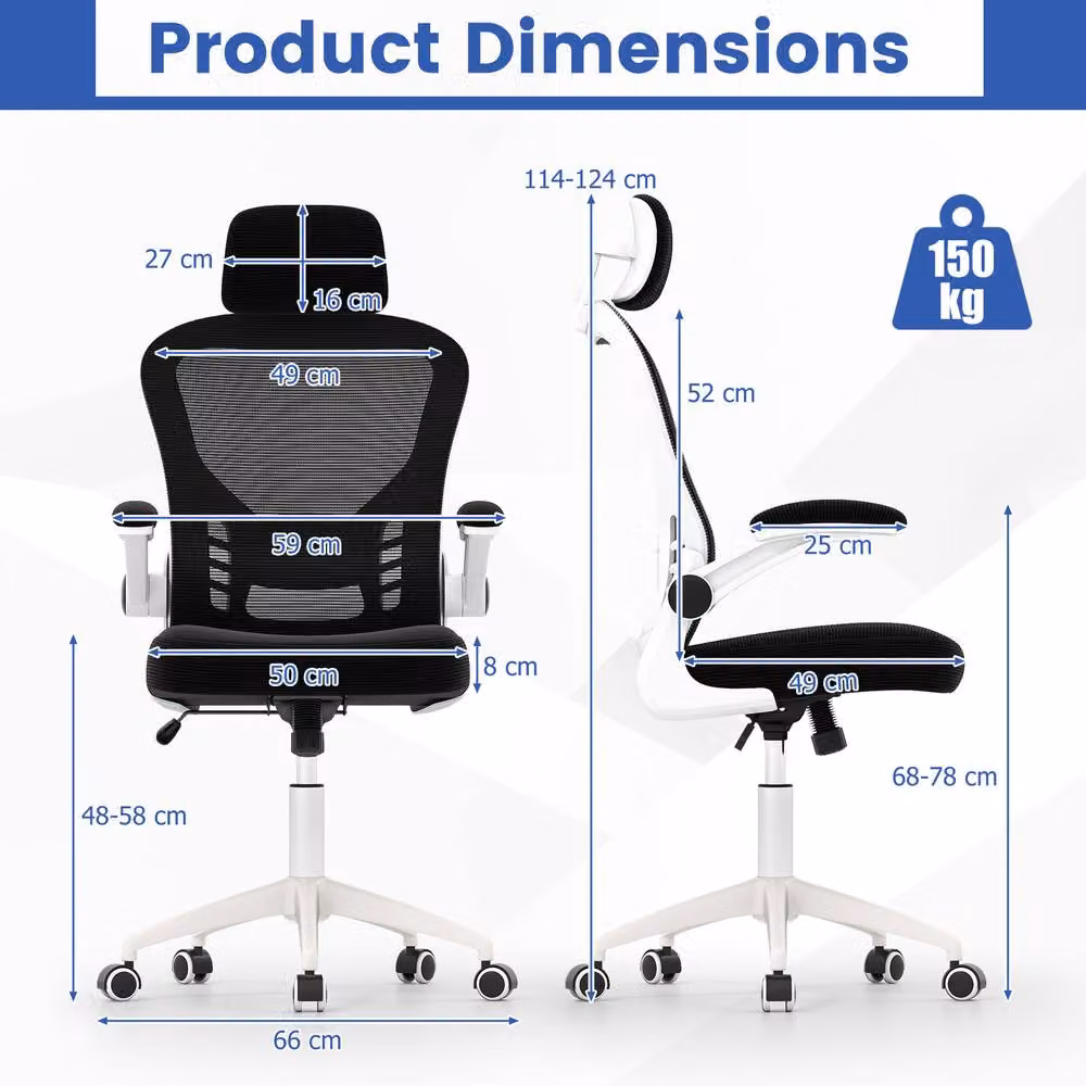 Costway Ergonomic Mesh Office Chair in Black with Headrest, Armrests and Castors – 2