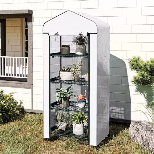 Outsunny 4 Tier Mini Portable Greenhouse in White, H 165 x W 69 x D 50 cm – 8