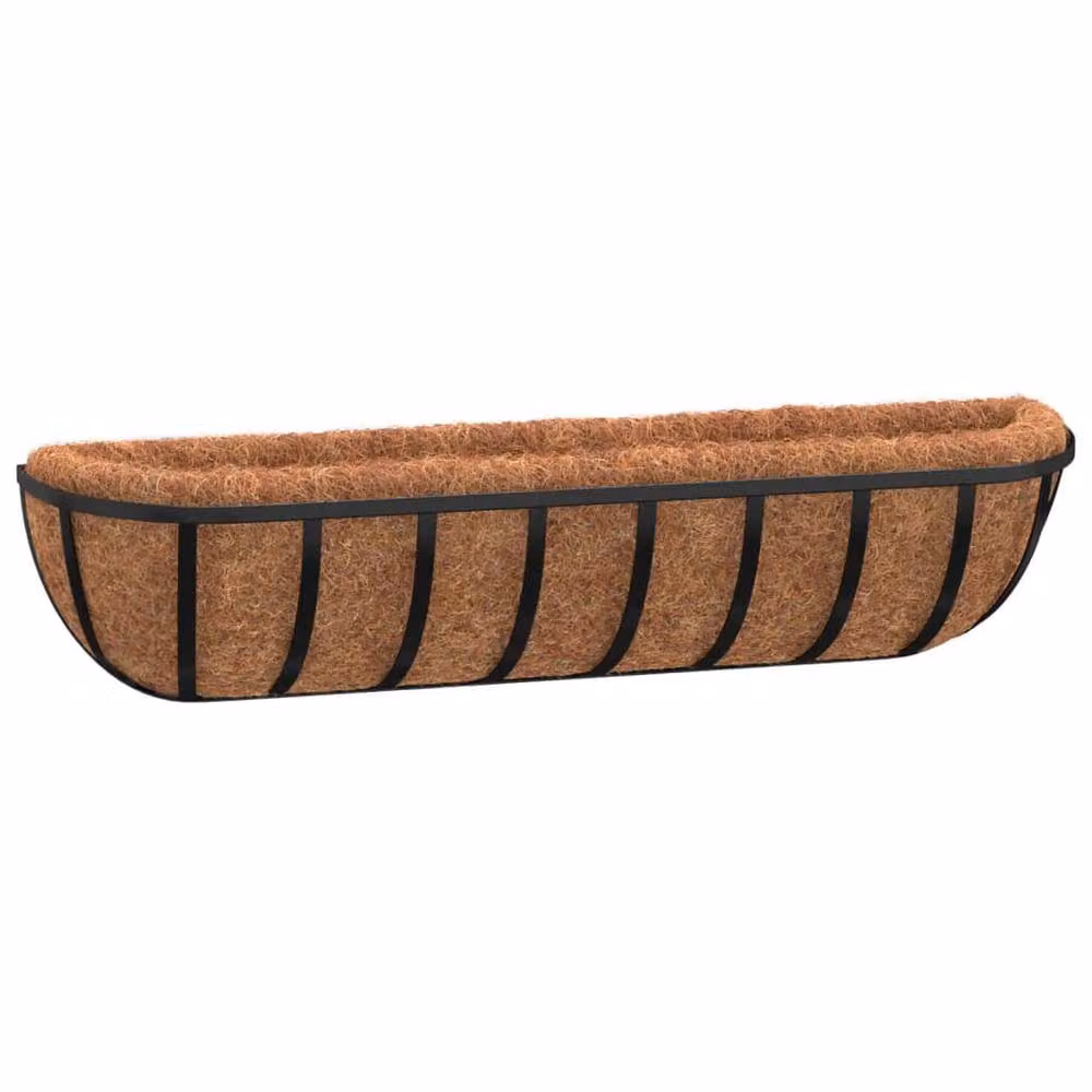 Berkfield Home Steel Wall Trough Planters with Coco Liners, Black, 2 Pack, W/D/H: 91 x 20 x 23 cm – 3
