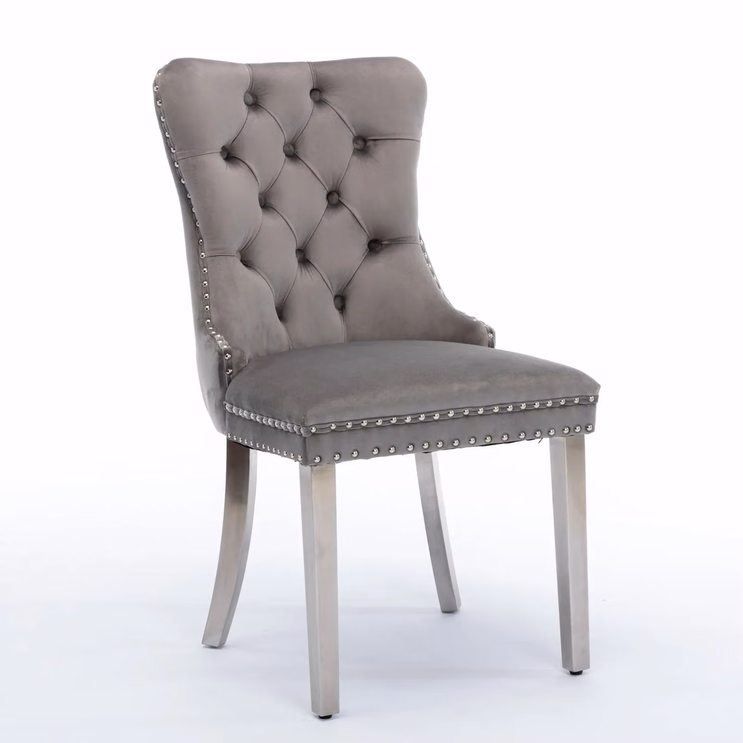 HomeTouch Selma Set of 4 Grey Velvet Kitchen Dining Chairs with Silver Metal Legs – 2