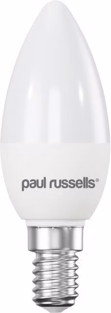 Paul Russells Classic White 4.9W LED Candle, E14, 470lm, 6500K Daylight