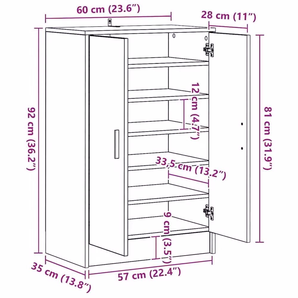 Berkfield Home Shoe Cabinet in Concrete Grey, W/D/H: 60 x 35 x 92 cm – 3