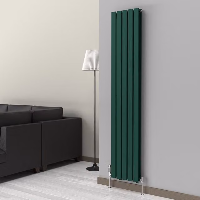 Lux Heat Flat Coloured Vertical Radiator in British Racing Green, H: 180 cm x W: 35 cm (Double)