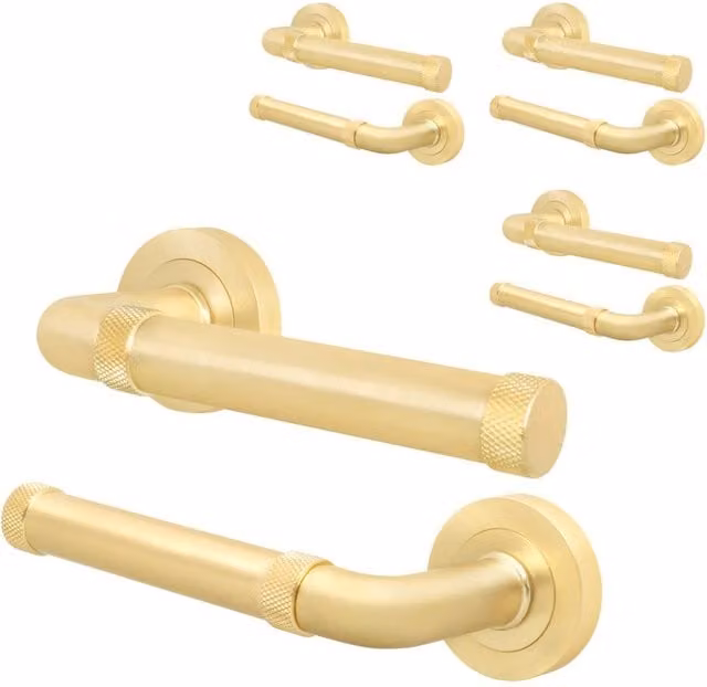 AFIT Satin Brass Internal Lever On Rose Door Handle, 4 Pack, Gold, W: 15.0 cm x H: 15.0 cm – 1