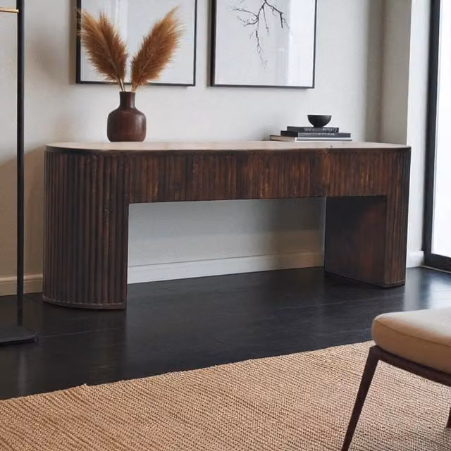 Artisan Furniture Modern Mocha Brown Velvet Fluted Bench in Solid Wood