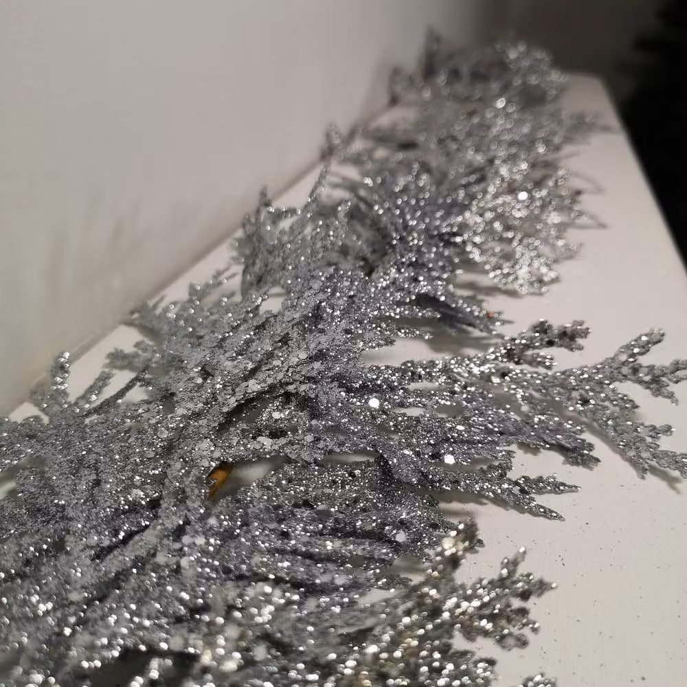 Samuel Alexander Silver Glitter Cedar Leaf Garland Christmas Decoration, 1.8m – 2