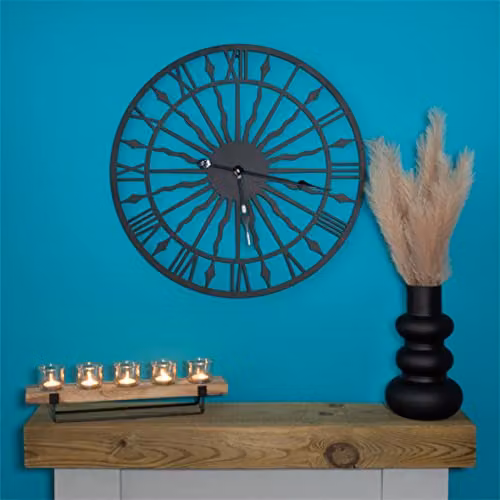 St Helens Home & Garden Black Silent Round Open Face Wall Clock, Battery Operated, Diameter: 60.96 cm – 3