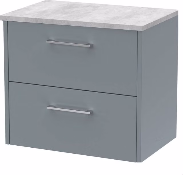 Balterley Winshill 2 Drawer Wall Hung Vanity Unit with Worktop, Grey, Width: 60 cm – 1