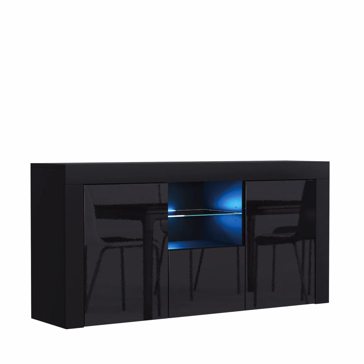 Creative Furniture Aurora Sideboard in Black with Glossy Doors and Integrated LED Lighting, W: 145 cm, D: 35 cm, H: 70 cm – 4