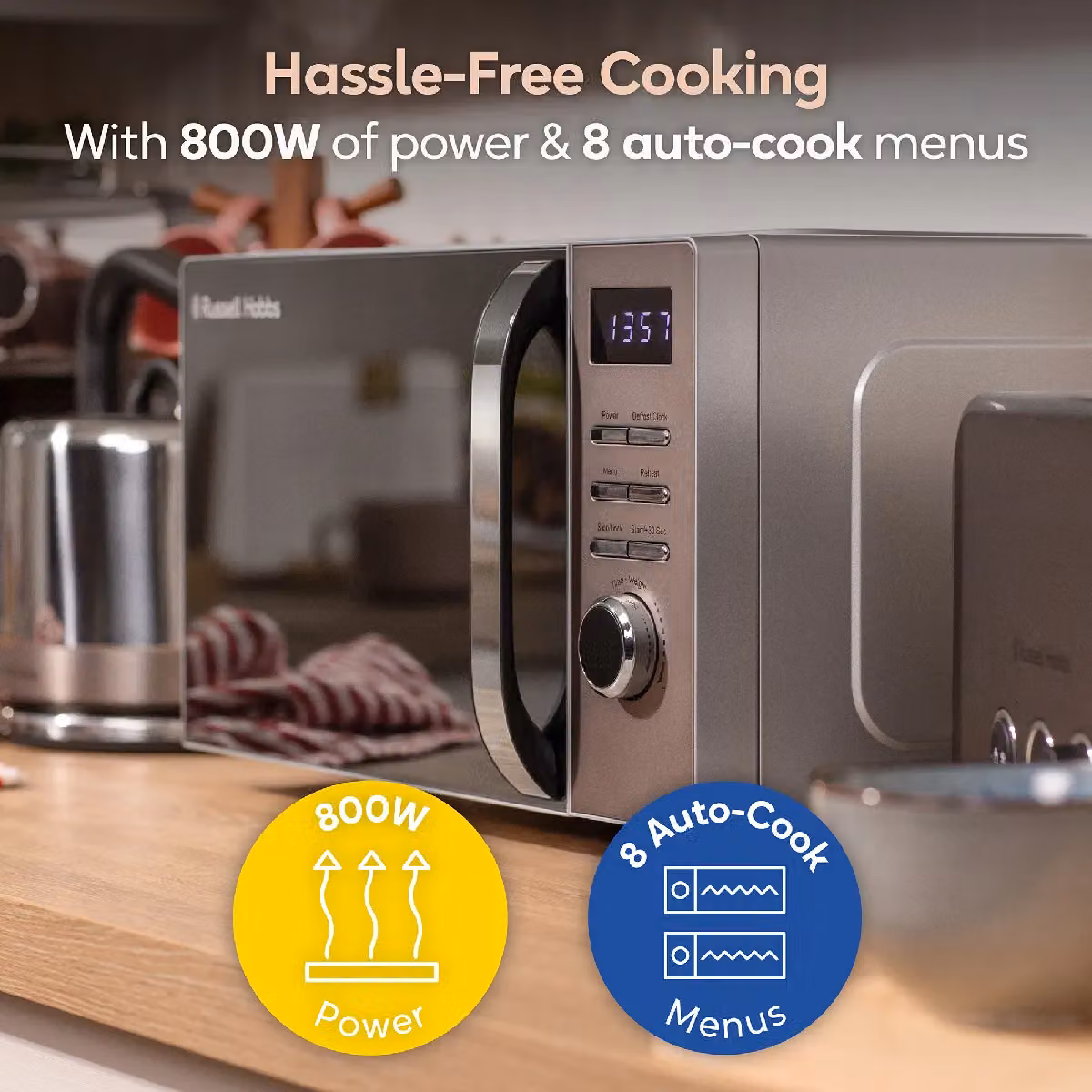 Russell Hobbs RHMD832 Digital Solo Microwave, 20L, 800W, Silver – 3