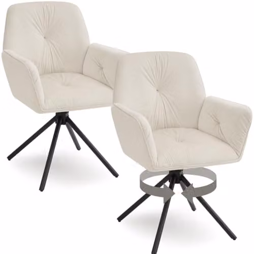 tectake Set of 2 Lenia Swivel Dining Chairs with Velvet Fabric in Beige and Black
